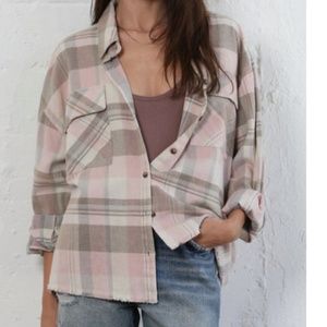 By Together Raw Hem Pink Plaid Flannel